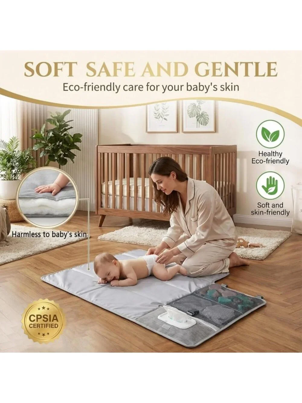 Large Waterproof Portable Diaper Changing Pad - Foldable Baby Travel Mat with